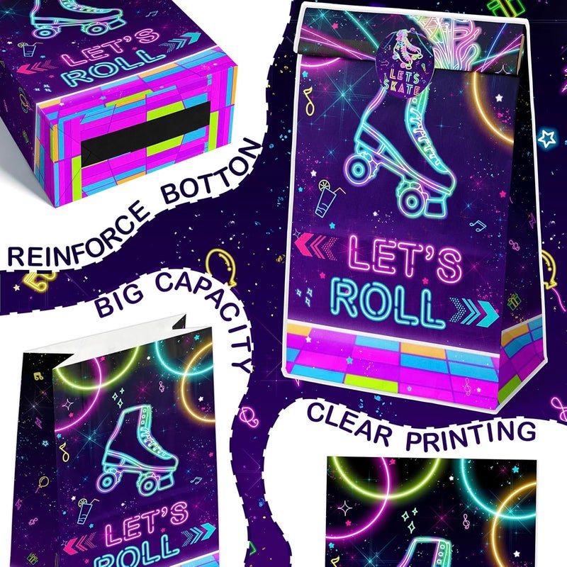 Outego 24 Roller Skating Goodie Bags for Glow Party Birthday, Skate Favor, Neon Party Supplies - Image 3